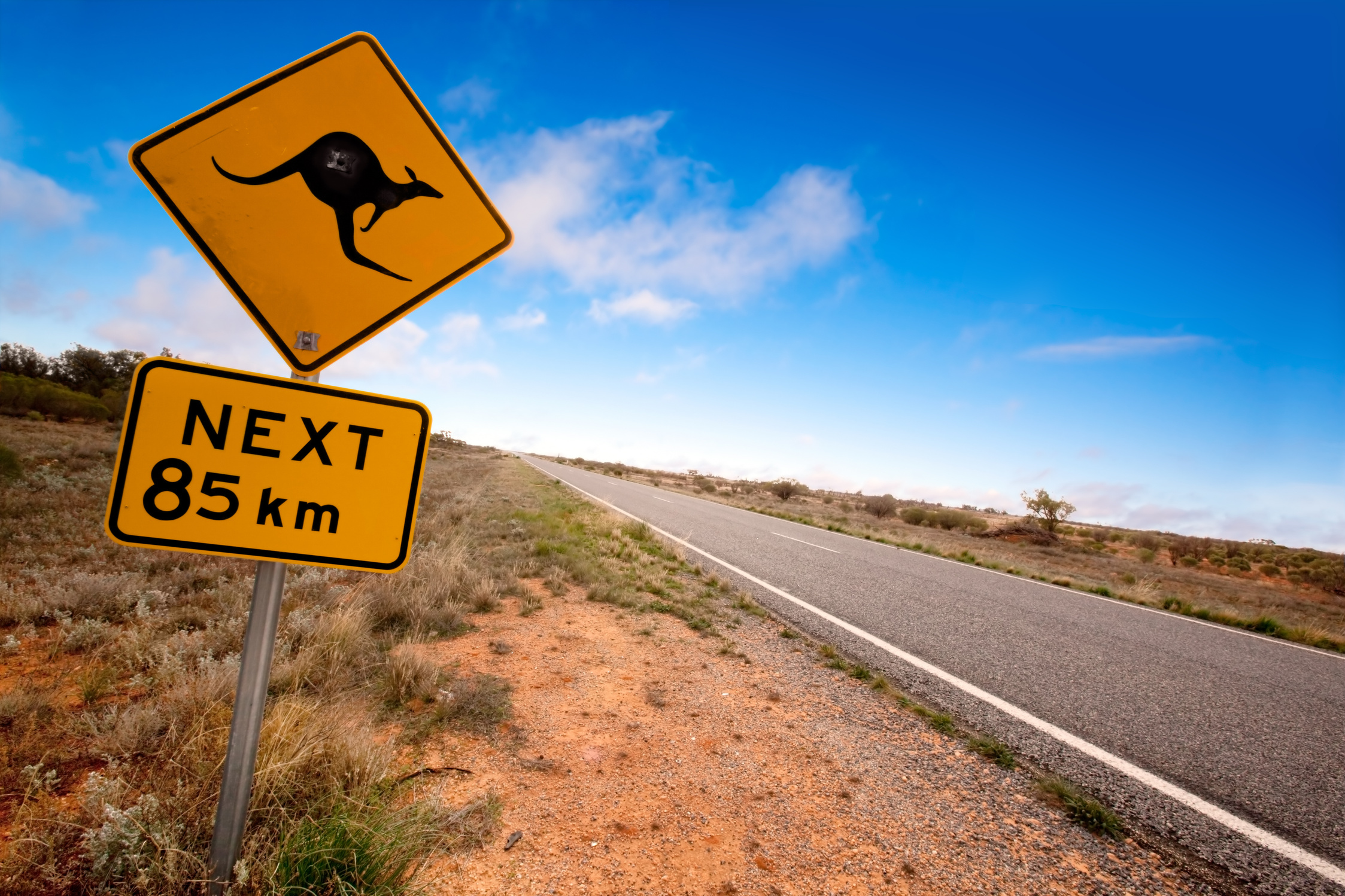 Australian outback with kangaroo sign